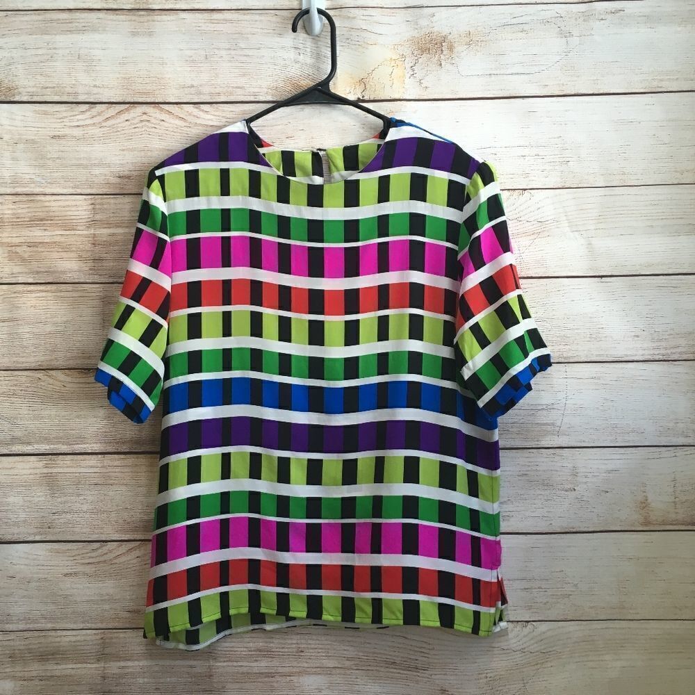 VINTAGE COREY B NEW YORK COLOR BLOCK TOP IN 100% SILK